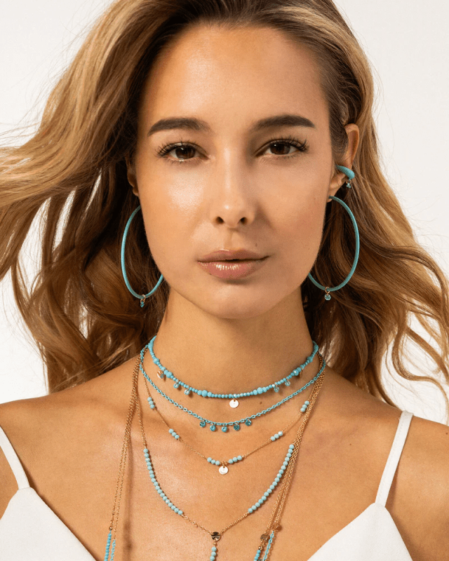 Girocollo Catena Con Pepite Milky E Medaglia Turchese - gr-031 m4 t au